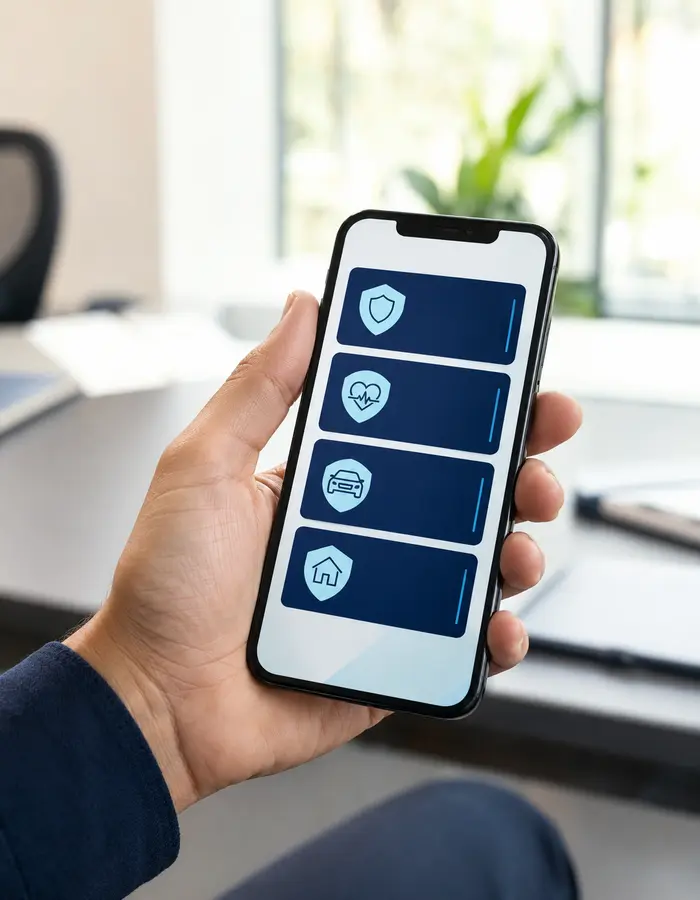Mão segurando celular com atendimento digital da Planos